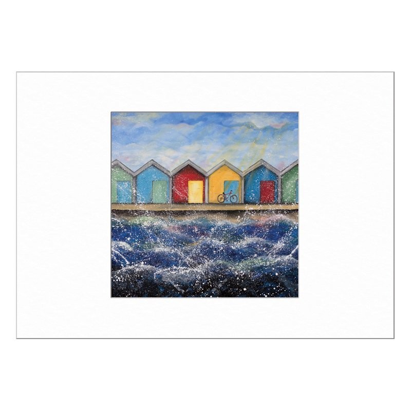Beach Huts in the Sunshine Limited Edition Print with Mount